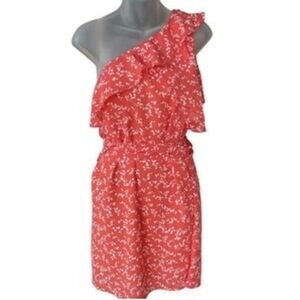Gilli Coral and White Asymmetrical Ruffled Dress...SIZE:L